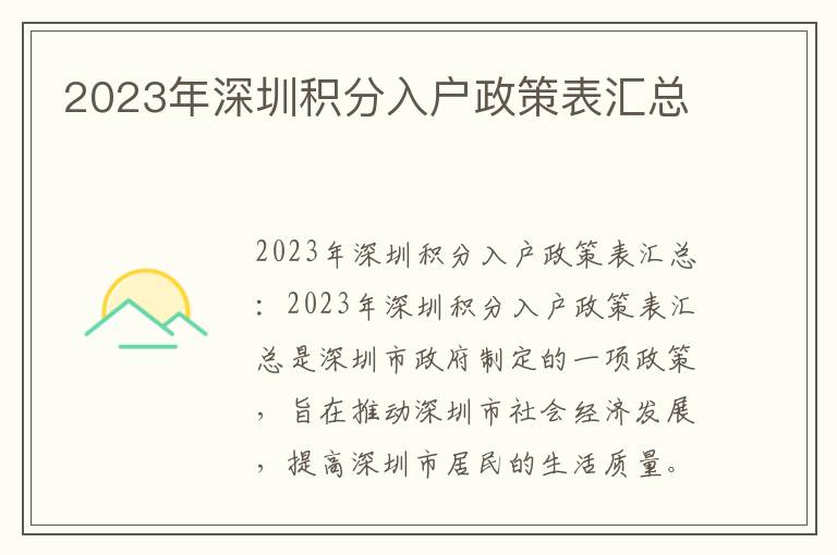 2023年深圳積分入戶政策表匯總