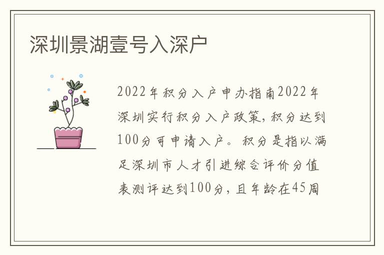深圳景湖壹號入深戶