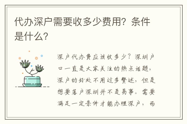 代辦深戶需要收多少費用？條件是什么？