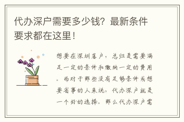 代辦深戶需要多少錢(qián)？最新條件要求都在這里！