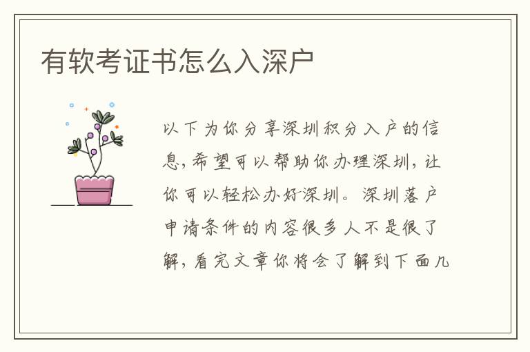 有軟考證書怎么入深戶