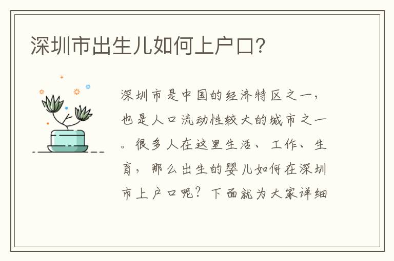 深圳市出生兒如何上戶口？