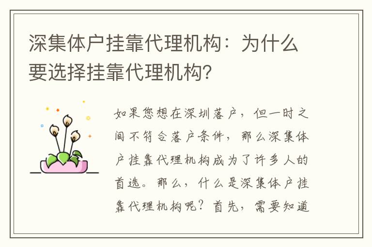深集體戶掛靠代理機(jī)構(gòu)：為什么要選擇掛靠代理機(jī)構(gòu)？