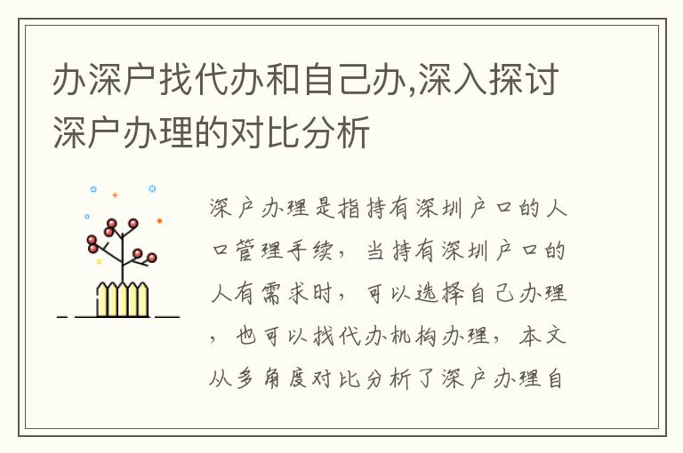 辦深戶找代辦和自己辦,深入探討深戶辦理的對(duì)比分析