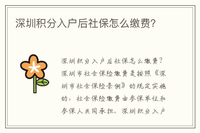 深圳積分入戶后社保怎么繳費(fèi)？