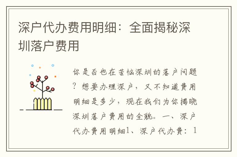 深戶代辦費(fèi)用明細(xì)：全面揭秘深圳落戶費(fèi)用