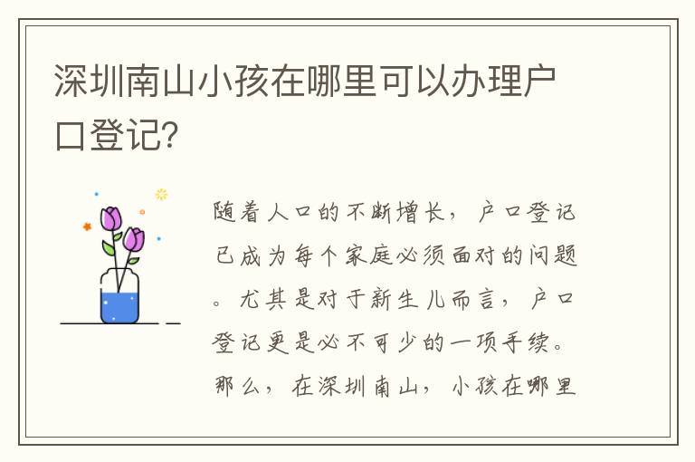 深圳南山小孩在哪里可以辦理戶口登記？