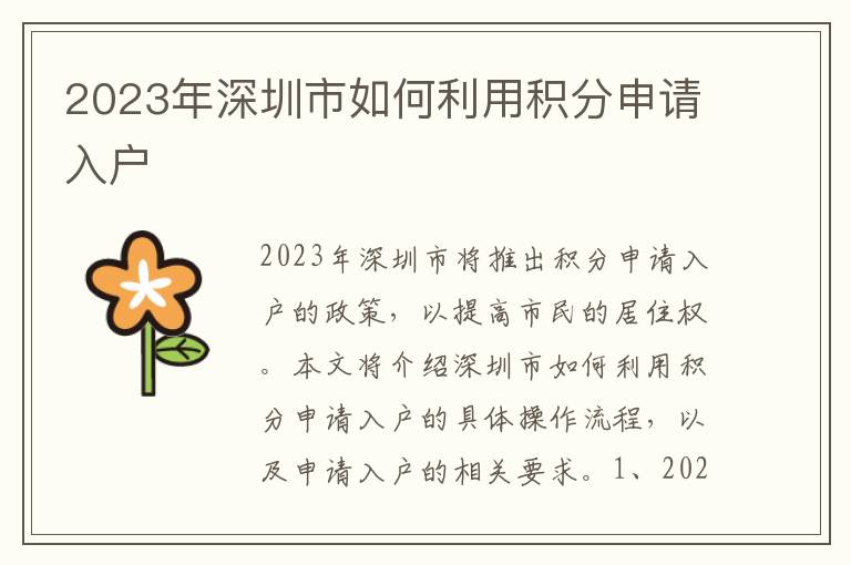2023年深圳市如何利用積分申請入戶