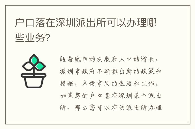 戶口落在深圳派出所可以辦理哪些業(yè)務(wù)？