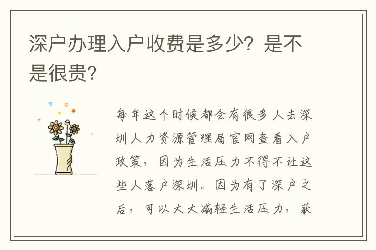 深戶辦理入戶收費(fèi)是多少？是不是很貴？