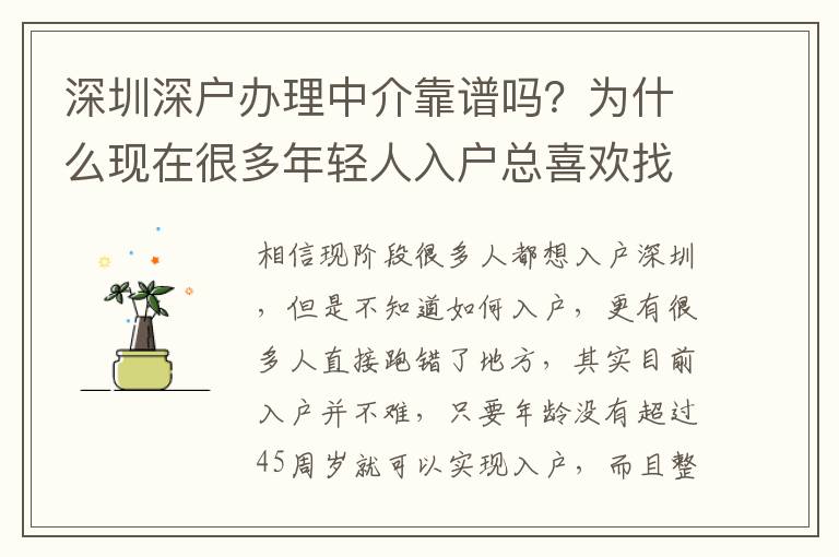 深圳深戶辦理中介靠譜嗎？為什么現(xiàn)在很多年輕人入戶總喜歡找中介入？