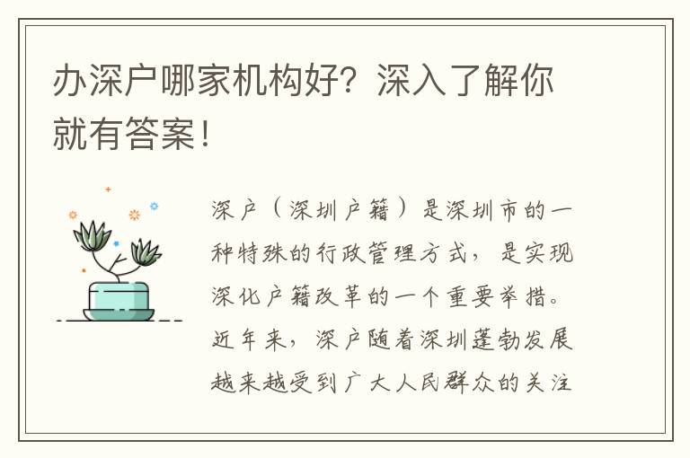 辦深戶哪家機構(gòu)好？深入了解你就有答案！