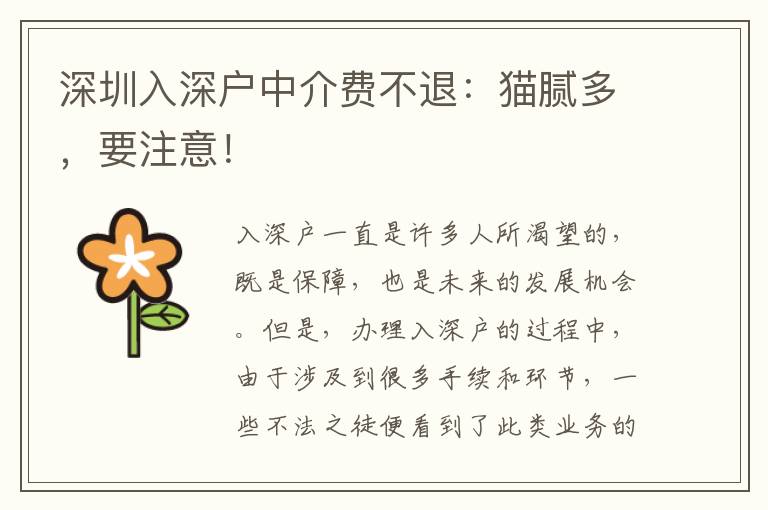 深圳入深戶中介費不退：貓膩多，要注意！