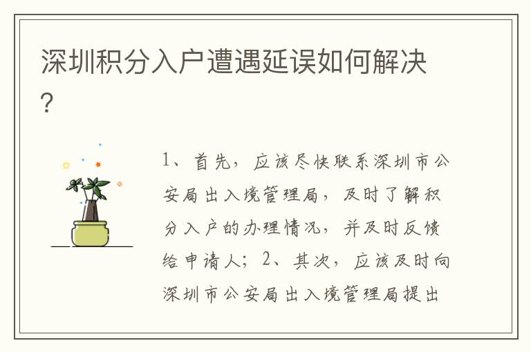 深圳積分入戶遭遇延誤如何解決？