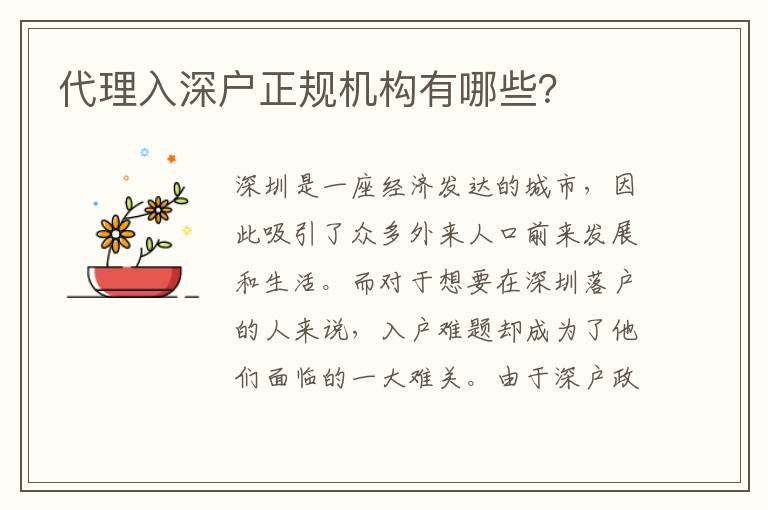 代理入深戶正規(guī)機構(gòu)有哪些？