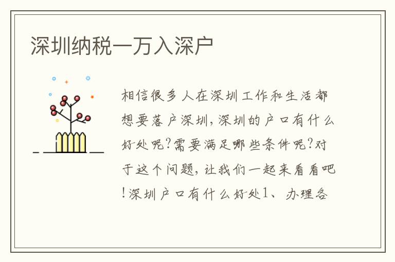 深圳納稅一萬入深戶