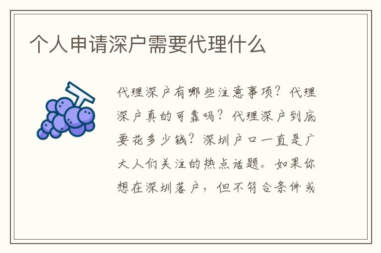 個人申請深戶需要代理什么