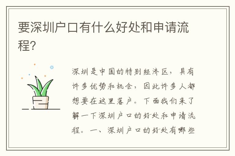 要深圳戶口有什么好處和申請流程？