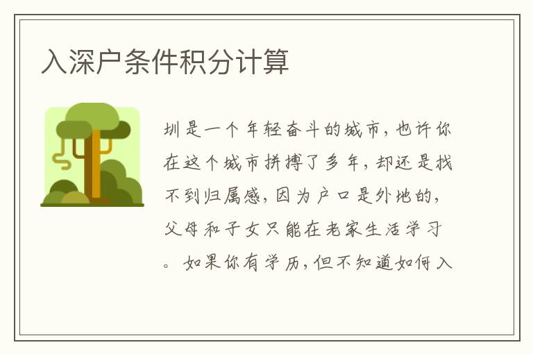 入深戶條件積分計(jì)算