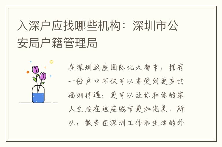 入深戶應找哪些機構：深圳市公安局戶籍管理局