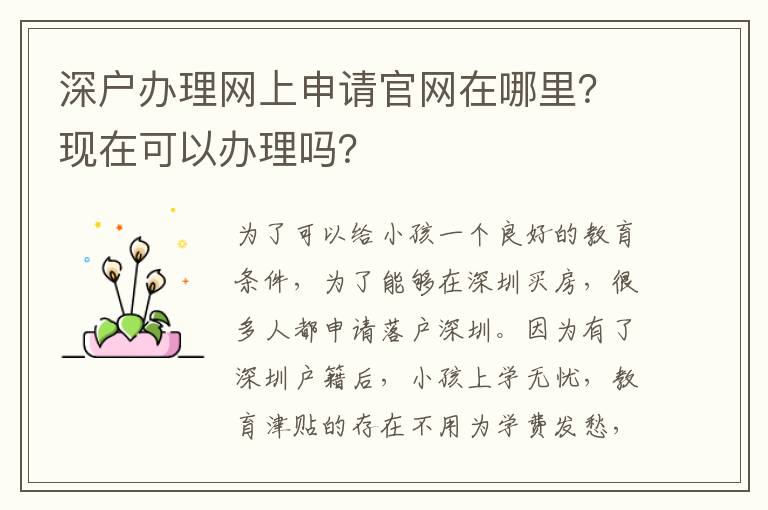 深戶辦理網(wǎng)上申請官網(wǎng)在哪里？現(xiàn)在可以辦理嗎？