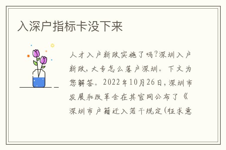 入深戶指標卡沒下來