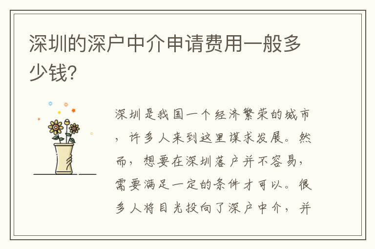 深圳的深戶中介申請(qǐng)費(fèi)用一般多少錢？