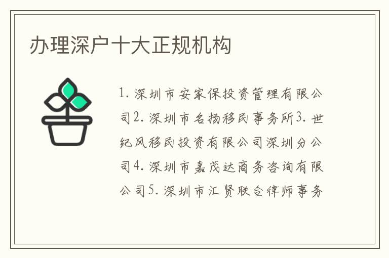 辦理深戶十大正規(guī)機構