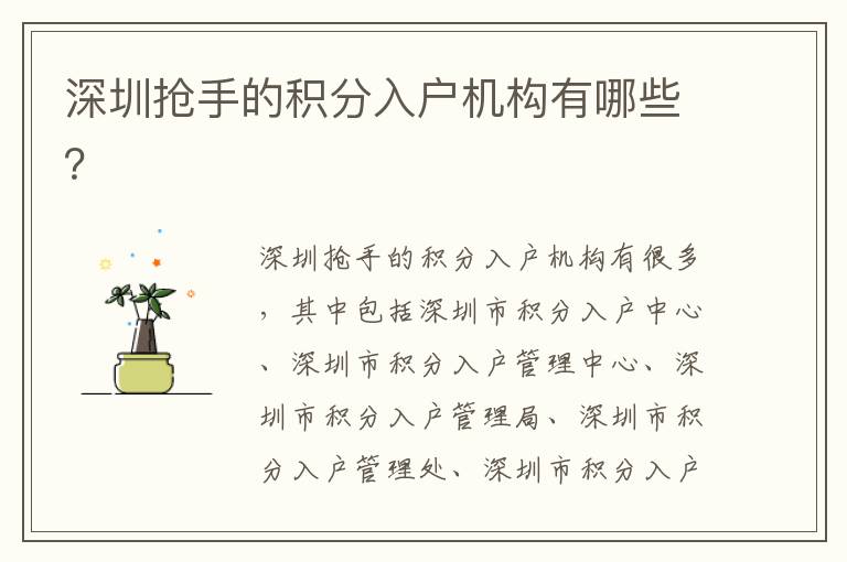 深圳搶手的積分入戶(hù)機(jī)構(gòu)有哪些？
