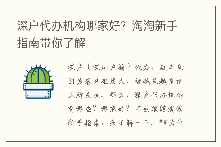 深戶代辦機(jī)構(gòu)哪家好？淘淘新手指南帶你了解