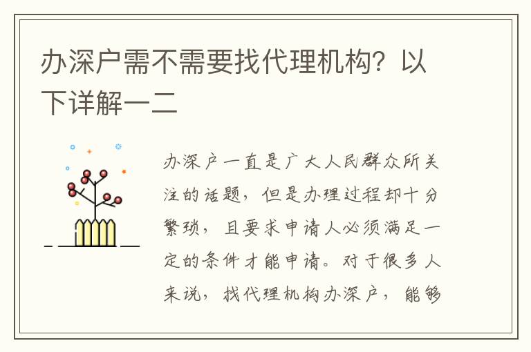 辦深戶需不需要找代理機構？以下詳解一二