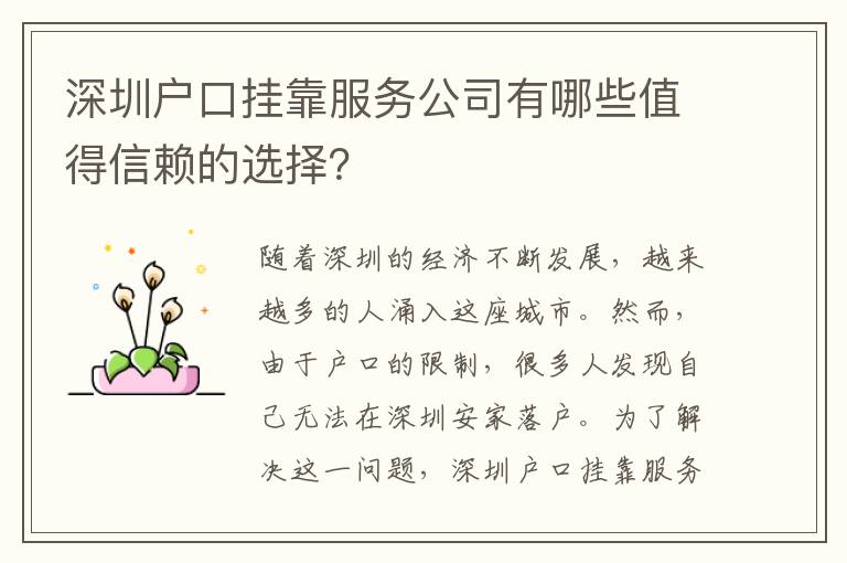 深圳戶口掛靠服務(wù)公司有哪些值得信賴的選擇？