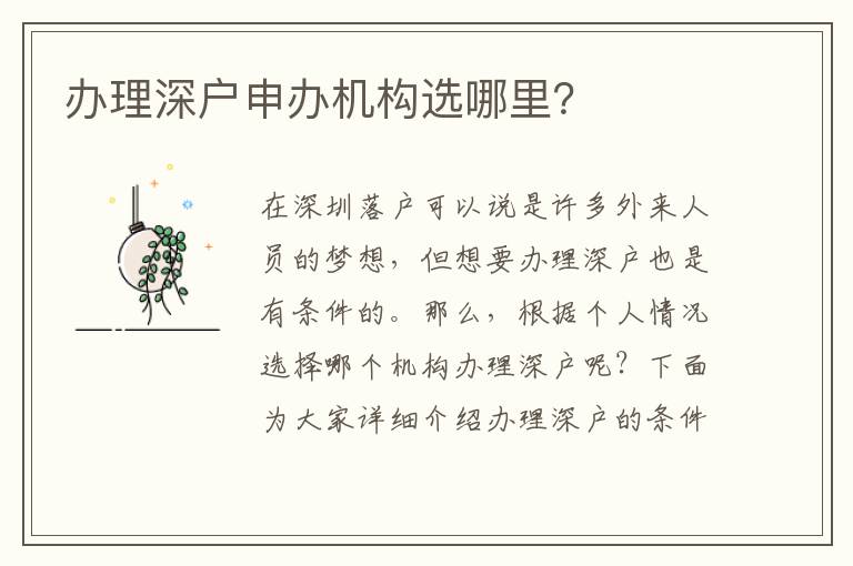 辦理深戶申辦機(jī)構(gòu)選哪里？