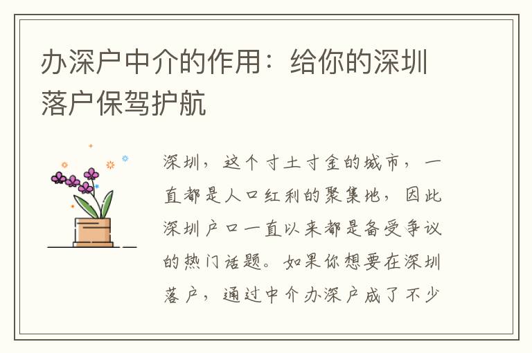 辦深戶中介的作用：給你的深圳落戶保駕護航