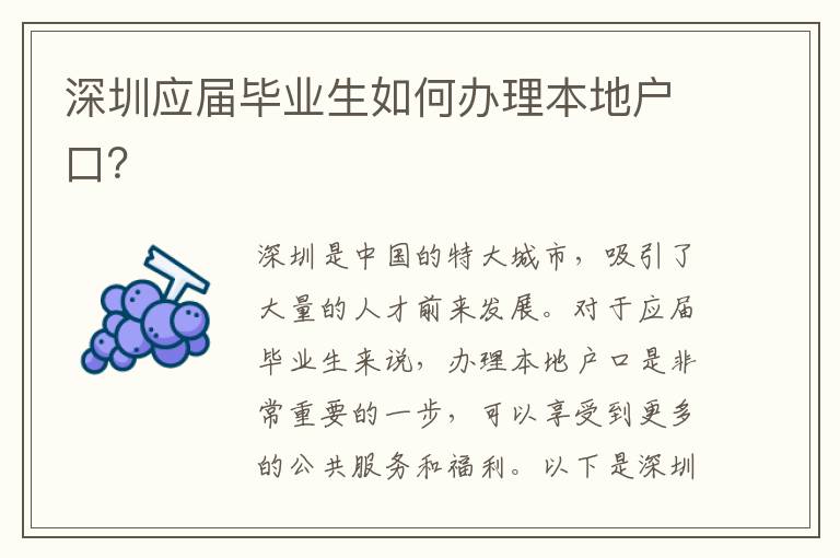 深圳應(yīng)屆畢業(yè)生如何辦理本地戶口？