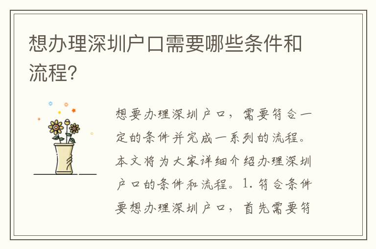 想辦理深圳戶口需要哪些條件和流程？
