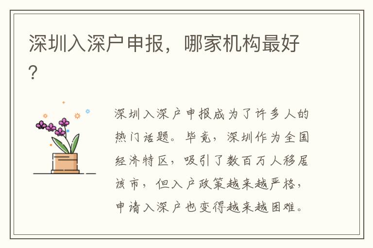 深圳入深戶申報，哪家機構(gòu)最好？