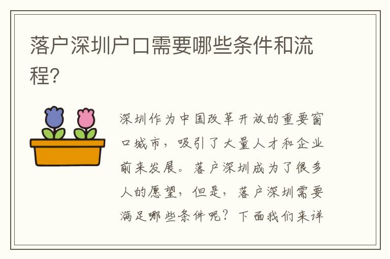 落戶深圳戶口需要哪些條件和流程？