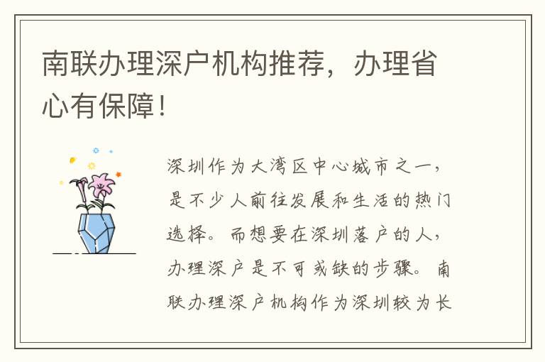 南聯(lián)辦理深戶機構(gòu)推薦，辦理省心有保障！