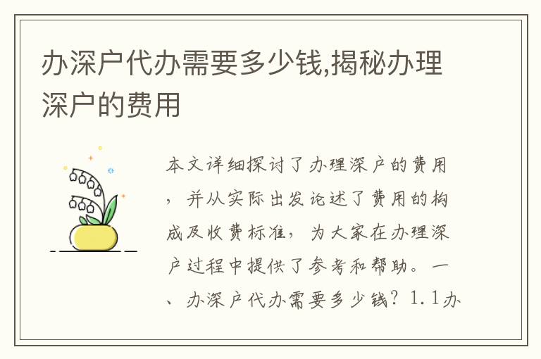 辦深戶代辦需要多少錢,揭秘辦理深戶的費(fèi)用