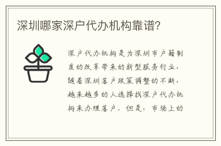 深圳哪家深戶代辦機(jī)構(gòu)靠譜？
