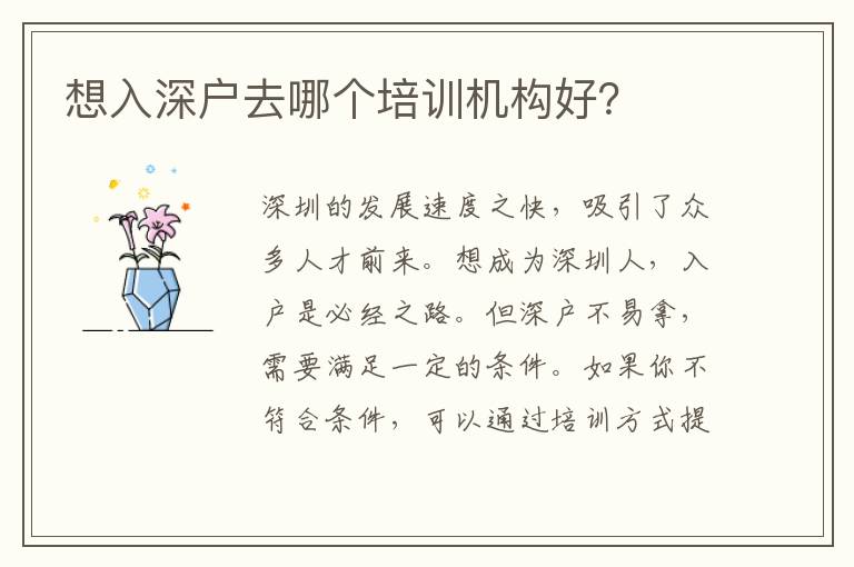 想入深戶去哪個培訓機構好？