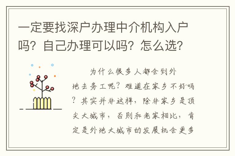 一定要找深戶辦理中介機(jī)構(gòu)入戶嗎？自己辦理可以嗎？怎么選？