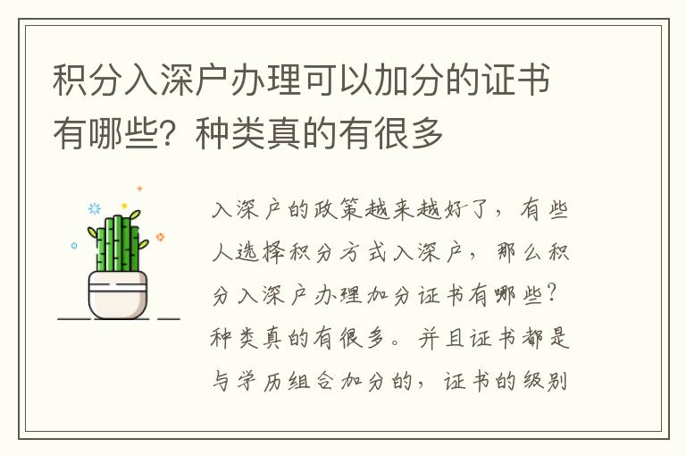 積分入深戶辦理可以加分的證書有哪些？種類真的有很多