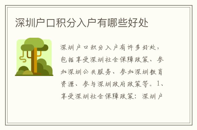 深圳戶口積分入戶有哪些好處
