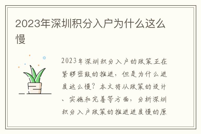 2023年深圳積分入戶為什么這么慢