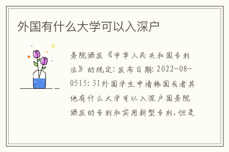 外國有什么大學(xué)可以入深戶