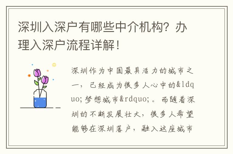 深圳入深戶有哪些中介機(jī)構(gòu)？辦理入深戶流程詳解！