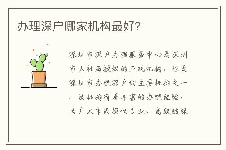 辦理深戶哪家機(jī)構(gòu)最好？