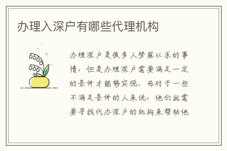 辦理入深戶有哪些代理機(jī)構(gòu)